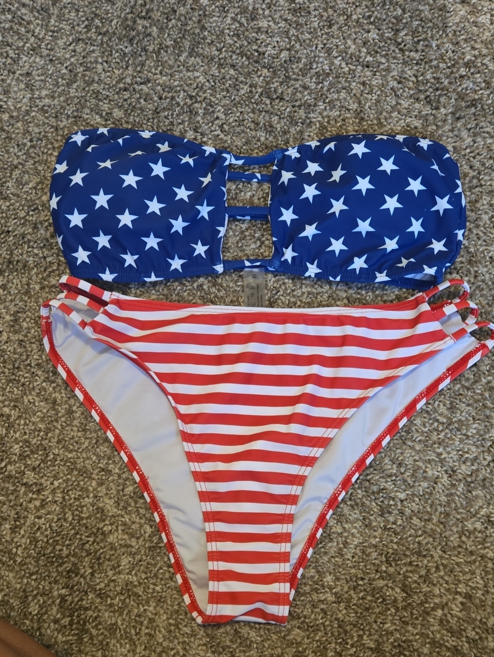 Womens' Star & Stripe Two-Piece One-Piece Style Swimsuit - Blue and Red